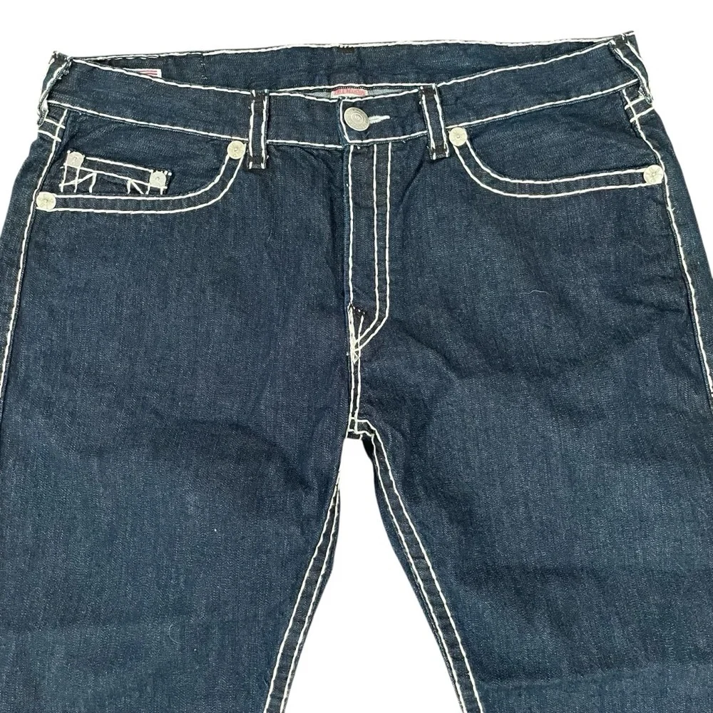 True Religion Geno Super T Jeans Mens 42x34 Dark Blue Straight Leg Button Fly